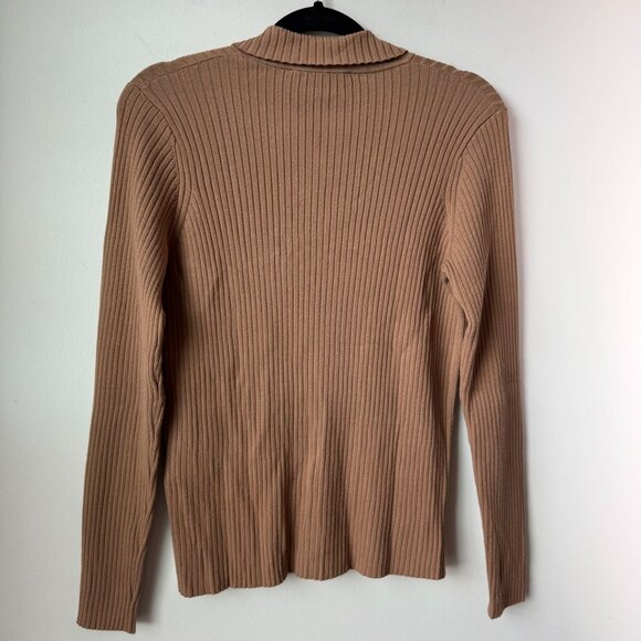 Max Mara Weekend Papiro Rib Knit Cardigan Brown Size L Quiet Luxury Minimalist - Picture 5 of 10